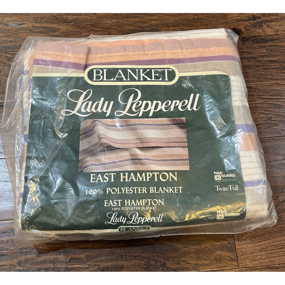 Lady‎ Pepperell Blanket Striped Hampton Twin/Full Vintage Satin Trim 72x90 NOS